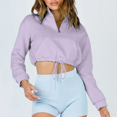 pstuiky Women Sweatshirts, Women Solid Color Round Neck Long Sleeve Sweatshirt Loose Fit Workout Oversized Autumn Sweatshirt Women Jacket for Girl Sale Purple L