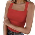 thumbnail image 1 of pstuiky Women Tank Tops, Women Summer Casual Three Quarter Sleeve Solid Color Square Neck Slim Fit Tank Top for Casual Outings Lightweight Comfortable Style Red L, 1 of 9