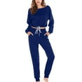 thumbnail image 1 of pstuiky Women's Fashion Color Round Neck Long Sleeve Frenum Sweatshirt Trousers Set, 1 of 6