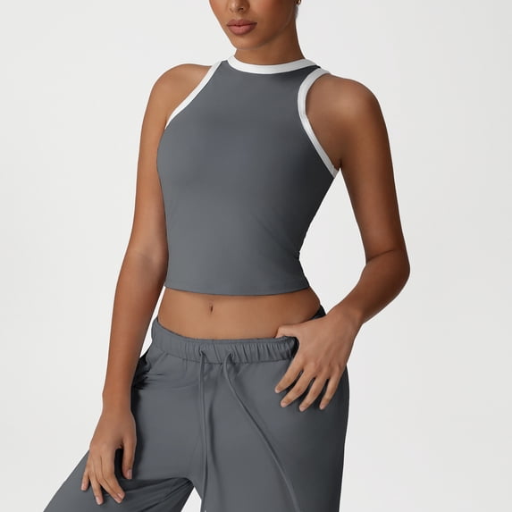 pstuiky Women's High Neck Sleeveless Crop Tank Top - Racerback, Solid Color, Soft Stretchy Fabric Lightweight Workout Casual Wear