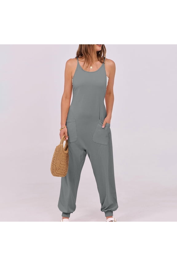 Women's Jumpsuits, Solid Color Loose Long Trousers Modern Fit Rompers for Women 2025 Holiday Gifts Gray XXL