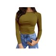 thumbnail image 1 of pstuiky Women's Long Sleeve Shirts for Women Knit Slim Fitted Crewneck Casual Basic Top Dressy T-Shirt for Fall Outfits Going out Tops, 1 of 6