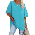 thumbnail image 1 of pstuiky Women's Solid Loose Half Sleeve V-Neck Cotton Waist Short Sleeve V-Neck Tops, 1 of 6