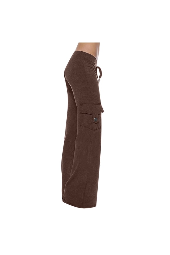 Women's Yoga Pants, Womenthick Stretch Pants High-Waisted Yoga Pants Long Pants Flared Pants Side Slit Pants Brown XS