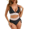 thumbnail image 1 of pstuiky Womens Bikini Swimsuits, Women High Waisted V Neck Drawstring Adjustable Conservative Tight Fitting Swimsuit Set with Gathering Design Split Style for Summer Beach Swim Black S, 1 of 6