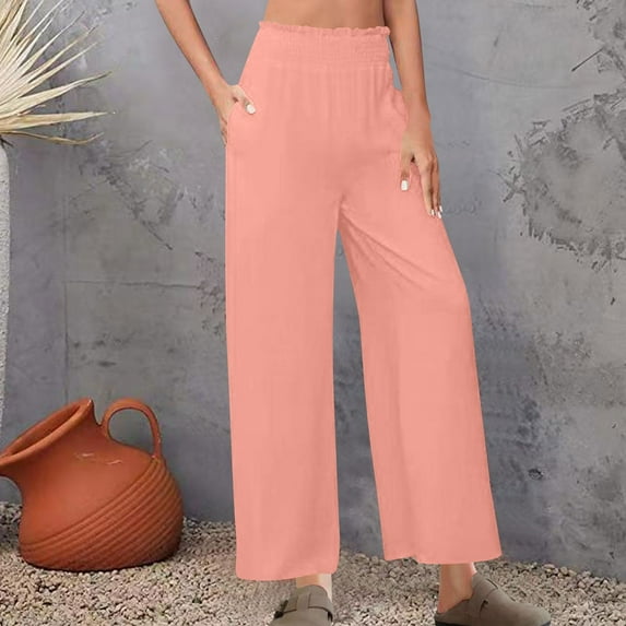 pstuiky Womens Casual Pants, Cotton and Linen Solid Color Loose Long Linen Pants Pants Relaxed Fit Womens Workout Pants Pink XXL
