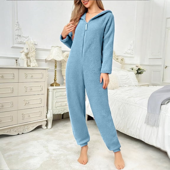 pstuiky Womens Christmas Pajamas Cozy Fleece Hooded Jumpsuit Pajamas Long Sleeve Christmas Family Matching Lounge Wear for Mom Winter Home Sleepwear Set
