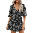 thumbnail image 1 of pstuiky Womens Dress, Flower Print T Shirt Dresses for Women Ruffles Midi Dress Trendy Short Sleeve V-Neck Party Dresses for Women Holiday Gifts Black S, 1 of 5