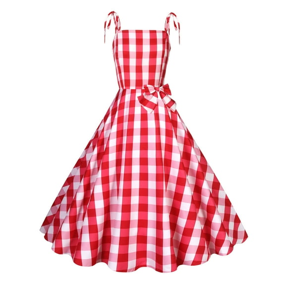 pstuiky Womens Dresses, Plaid Printed Cocktail & Party Dresses Midi Dress Fashion Sleeveless Halter Wedding Dresses for Women Blue S