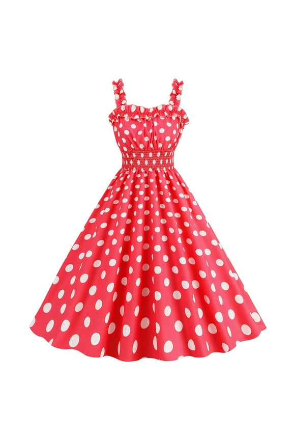 Womens Dresses, Women Retro Halter Dress Wrap Breast Polka Dot Print Dress Lace A-Line Dress Halter Crew Neck Dress Leisure Red XL