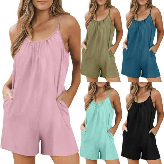 pstuiky Womens Jumpsuit, Solid Color Casual Short Outfits for Vacation Breathable Relaxed Fit Womens Romper Holiday Gifts Army Green L