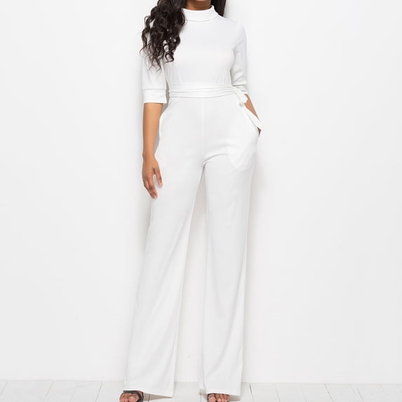 pstuiky Womens Jumpsuits Dressy, Solid Color Casual Long Palazzo Pants Pants Comfy Rompers for Women Dressy Holiday Gifts White XXXL