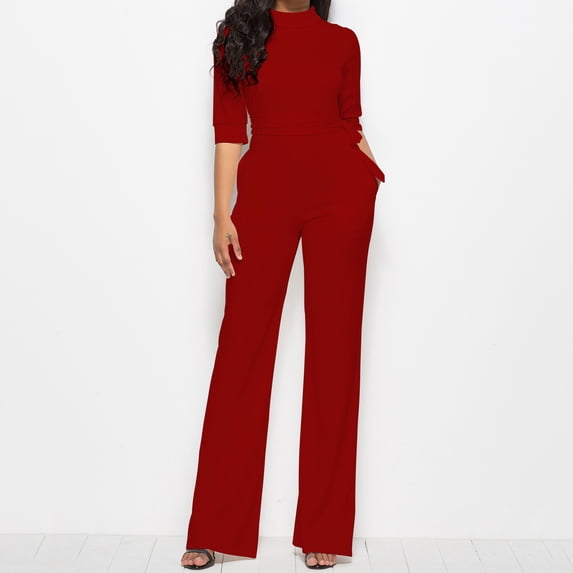pstuiky Womens Jumpsuits, Solid Color Casual Long Palazzo Pants Trousers Modern Fit Womens Romper Red S