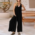 thumbnail image 1 of pstuiky Womens Jumpsuits, Solid Color Loose Long Palazzo Pants Trousers Modern Fit Womens Romper Holiday Gifts Black XL, 1 of 7