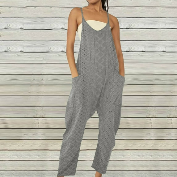 pstuiky Womens Jumpsuits, Women Print Wide Leg Long Pants With Pockets Straight Tight Trendy Oversized Lounge Pants Baggy Gift for Girl Gray S