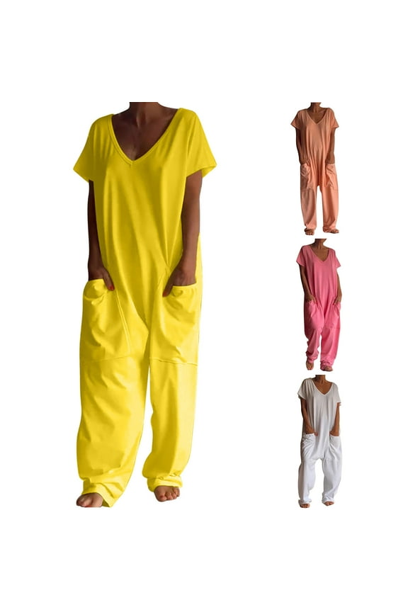 Womens Jumpsuits, Women Solid Color Wide Leg Long Pants With Pockets Straight Casual Trendy Plus Size Running Workout Pants for Women Gift for Women Hot Prices Orange L