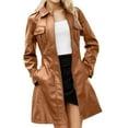 thumbnail image 1 of pstuiky Womens Leather Jacket Clearance Sale! Women Mid-Length Leather Jacket with Belt Spring and Autumn Trench Coat Long-Sleeved Hoodless Leather Jacket with Pockets Leisure Brown XXXL, 1 of 6