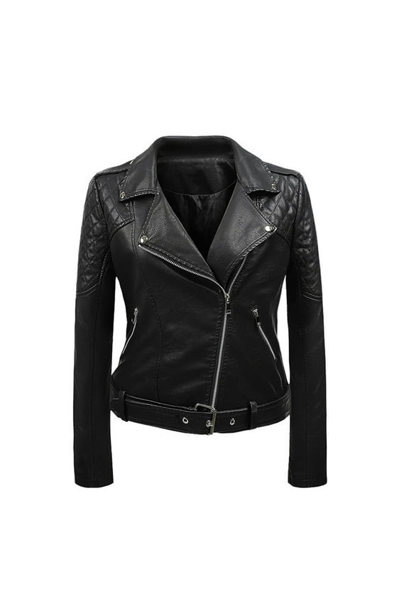 Womens Leather Jacket Women Faux Leather Jacket, Winter Fashion Zip up Motorcycle Short PU Moto Biker Coat Slim Fitted Outwear with Pockets Leisure Black XL