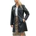thumbnail image 1 of pstuiky Womens Leather Jacket Women Mid-Length Leather Jacket with Belt Spring and Autumn Trench Coat Long-Sleeved Hoodless Leather Jacket with Pockets Leisure Black XXL, 1 of 6