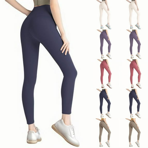 pstuiky Womens Leggings, Solid Color Athletic Long Elastic Seamless Hip Lifting High Waisted Outfits for Vacation Comfy Workout Pants Holiday Gifts Khaki L