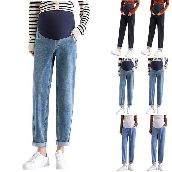 pstuiky Womens Maternity Pants Stretch Denim Pants with Belly Support Loose Fit Pregnancy Jeans Casual Pregnancy Yoga Pants
