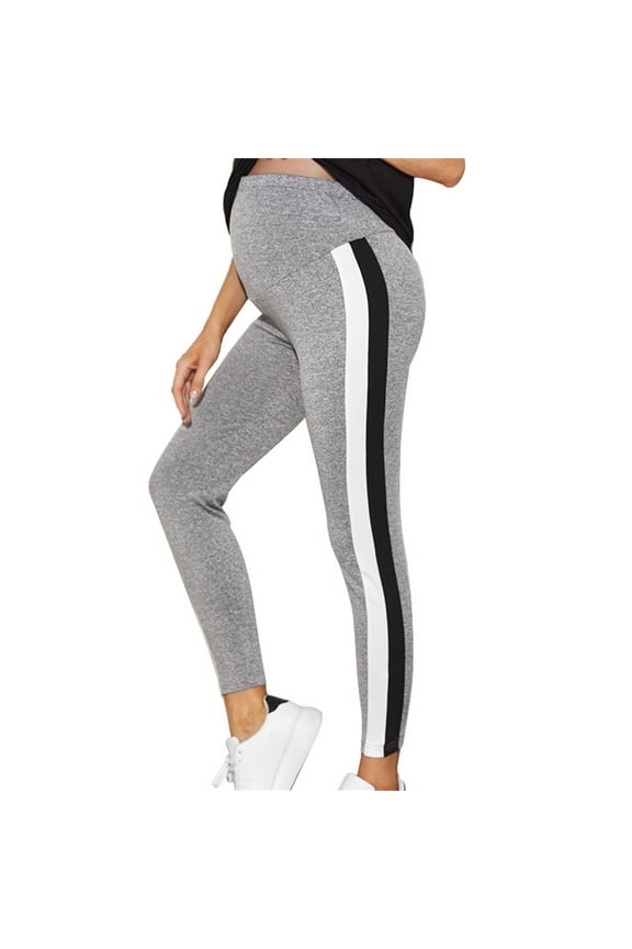 Womens Maternity Pants Yoga Pants High Waist Adjustable Black Color-Block Ankle Pants for Pregnant Women Stretch Tummy Support Pregnancy Yoga Pants