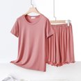 thumbnail image 1 of pstuiky Womens Pajama Set Fashion Solid Color Lightweight Pajama Sets Casual Loose Fit Crew Neck Short Sleeve Sleepwear with Shorts Loungewear for Teens Pink 2XL, 1 of 7