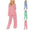 thumbnail image 1 of pstuiky Womens Pajama Sets Oversized Striped Print Comfortable Sleepwear with Pants Casual Loose Fit Collared Long Sleeve Pajamas Plus Size Sleepwear Blue S, 1 of 6