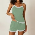 thumbnail image 1 of pstuiky Womens Pajamas Shorts Set Oversized Solid Color Lace Pajamas Sets Summer Loose Fit Crew Neck Sleeveless Sleepwear with Shorts Flash Sales for Today Green XL, 1 of 8