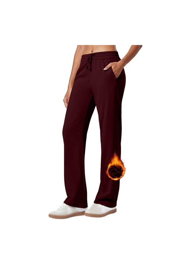 Womens Pants Casual, Solid Color Athletic Long Straight Leg Drawstring High Waisted Pants with Pockets Summer Activewear for Women Wine S