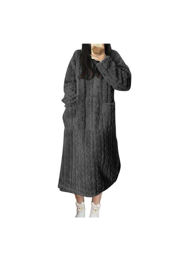 Womens Robe pstuiky Womens Robe, Women Long Sleeve Fleece Thick Nightgown Home Wear Loose Home Wear Long Cardigan Bathrobe with Pockets Leisure Soft Robe