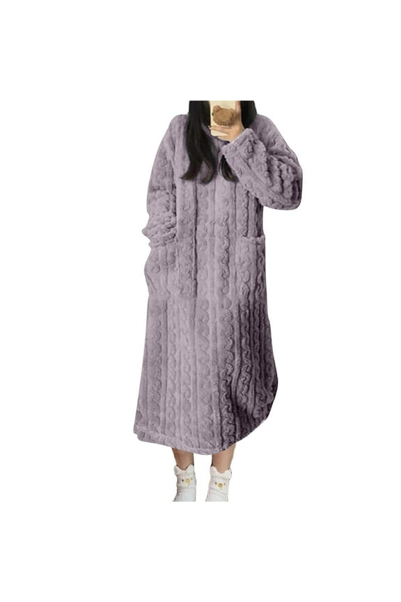 Womens Robe pstuiky Womens Robe, Women Long Sleeve Fleece Thick Nightgown Home Wear Loose Home Wear Long Cardigan Bathrobe with Pockets Leisure Women Robe