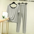 thumbnail image 1 of pstuiky Womens Short Pajamas Fashion Solid Color Lightweight Sleepwear with Pants Leisure Loose Fit Crew Neck Short Sleeve Pajamas Night Shirts for Women Sleepwear Gray 2XL, 1 of 4