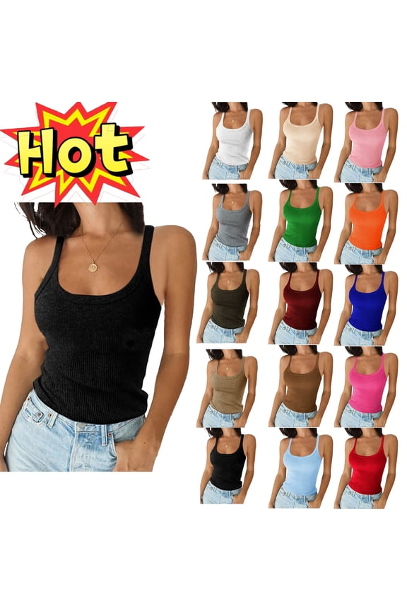 Womens Summer Tops Summer Solid Color Crew Neck Camisole Blouses Lightweight Slim Fit Sleeveless Spaghetti Straps Tank Tops for Women
