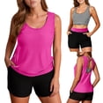 thumbnail image 1 of pstuiky Womens Swimsuits Solid Color Crew Neck Plus Size Adaptable Two Piece Swimwear Swim Suit Women Two-Piece Sets with Boy Shorts Swimming Suits, 1 of 9