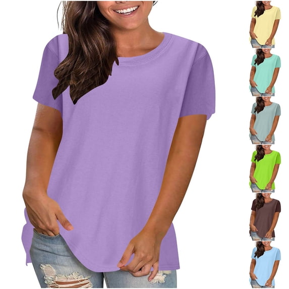 pstuiky Womens T Shirts Fashion Short Sleeve Solid Color Fashion Clothing Formal Loose Fit Crew Neck Tees Tops Women'S Workout Tops