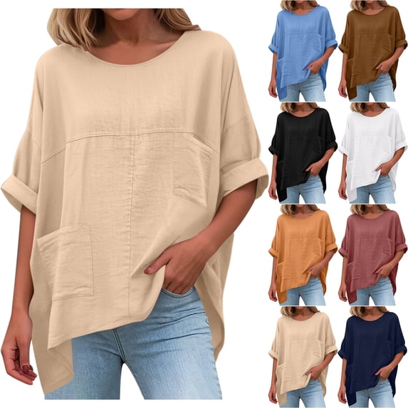pstuiky Womens Tops Casual Fashion Long Sleeve Solid Color Fashion Clothing Formal Loose Fit Crew Neck Spring Tops Womens Blouses