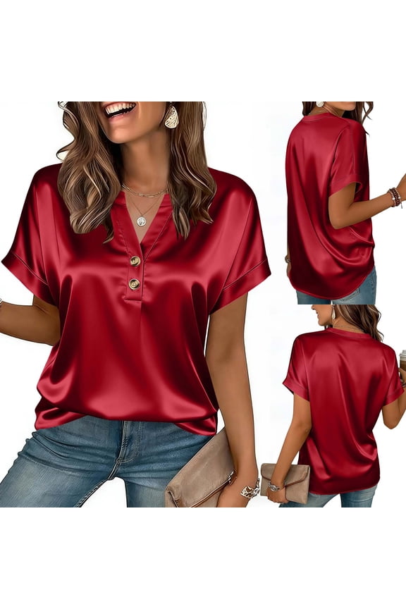 Womens Tops Casual Fashion Short Sleeve Solid Color Women'S Clothing Comfort Loose Fit V-Neck Basic Tshirts Blouses for Women