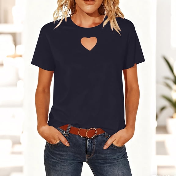 pstuiky Womens Tops Casual Oversized Crew Neck Short Sleeve Women Blouse Breathable Loose Fit Solid Color Casual Outfits Dress Shirts for Women