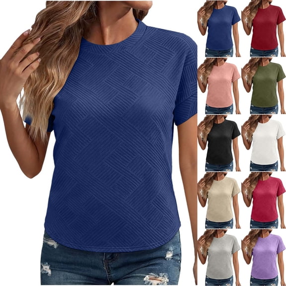 pstuiky Womens Tops Casual Oversized Short Sleeve Solid Color Women'S Blouses Formal Loose Fit Crew Neck Casual Outfits Boho Shirts