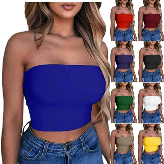 pstuiky Tube Tops for Women Strapless Solid Color Basic Backless Sleeveless Casual Going out Tops Strapless Blouse Summer Clothes Trendy