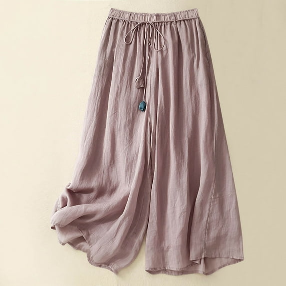 pstuiky Womens Wide Leg Sweatpants, Cotton and Linen Solid Color Loose Long Linen Pants Outfits for Vacation Classic Fit Women's Pants Pink XXL