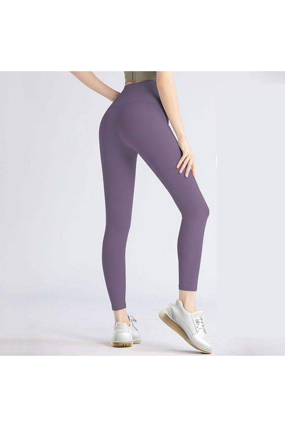 Womens Workout Leggings, Solid Color Athletic Long Elastic Seamless Hip Lifting High Waisted Outfits for Vacation Relaxed Fit Womens Trousers Purple XL