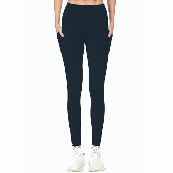 pstuiky Workout Leggings, Solid Color Casual Long High Waisted Trousers with Pockets Fashion Women Pant Navy L