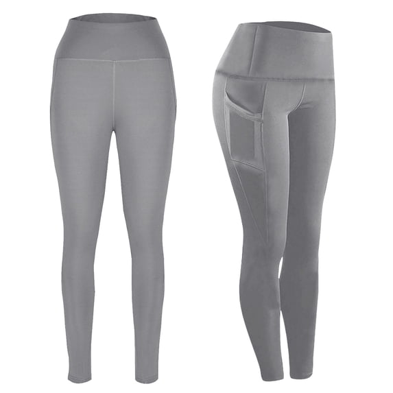 pstuiky Workout Leggings, Women's Solid Color High Waist Yoga Leggings with Pockets Workout Running Athletic Pants for Fitness Sports Comfort Stretch Fit Gym Leggings for Women Up to 60% off Gray S
