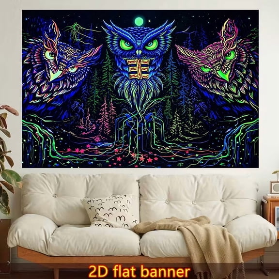 A psychedelic owl-themed tapestry made of polyester fiber, easy to hang, suitable for wall decoration in living rooms, bedrooms, offices, and family parties.