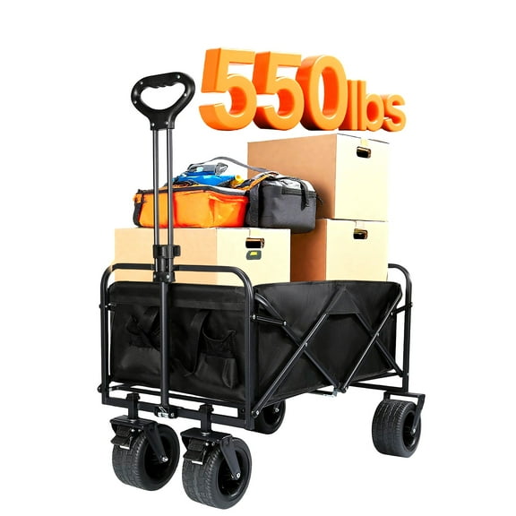 puedo 550LBS Large Collapsible Wagon Cart for Picnic, Camping and Daily Use, Made of Double-Layer Oxford Material, black
