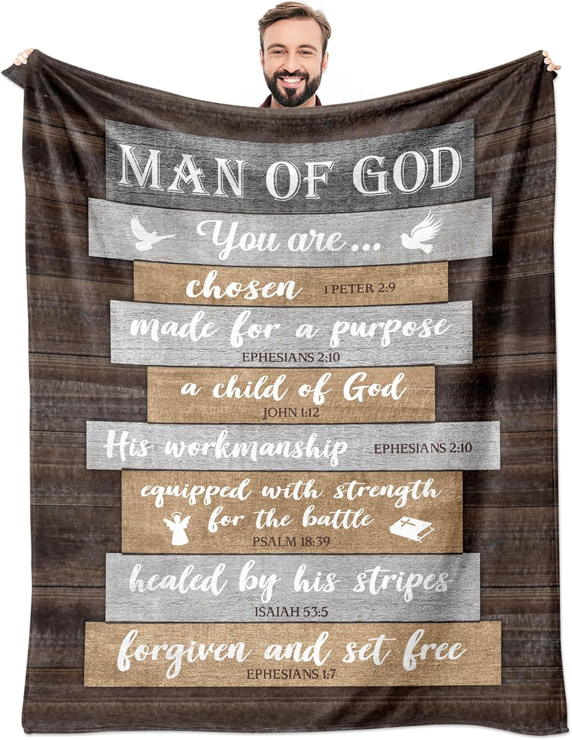 puekrtoa Christian Gifts for Men, Christian Dad Gift Blanket 60"x50", Religious Gifts for Men, Catholic Gifts, Spiritual Inspirational Bible Gifts, Birthday Encouragement Baptism Gift, Man of God