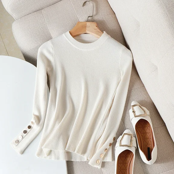 pullover long sleeve sweater • cardigan knit sweater cozy sweater 2025 Autumn Winter Casual Women Sweater Pullovers Button Long Sleeve Oneck Chic Sweater Female Slim Knitted Soft Jumper Tops