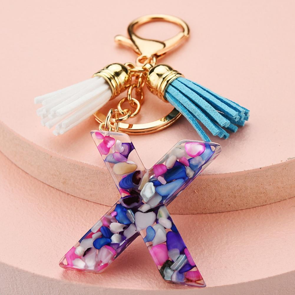 pulunto Alphabet Keychain with Tassel, Initial Letter Couple Key